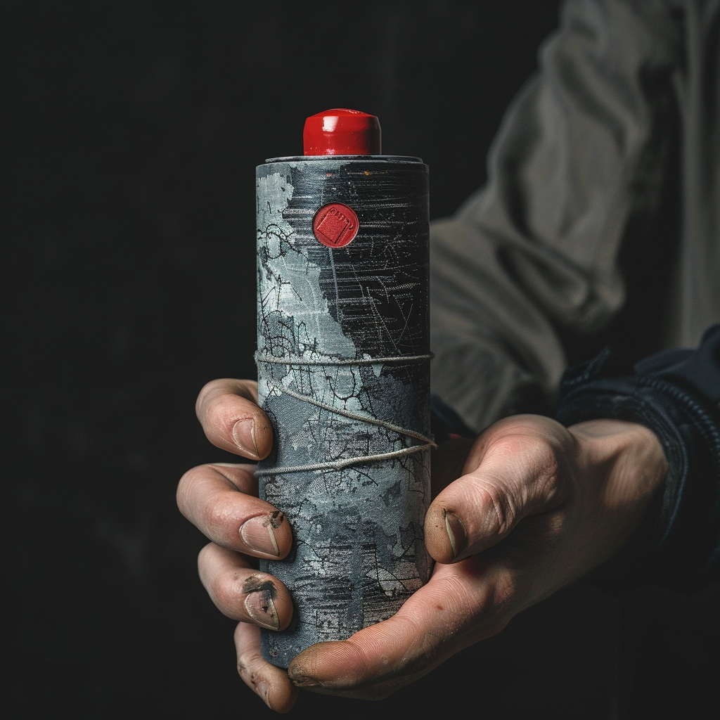 Graffiti cylinder with red button