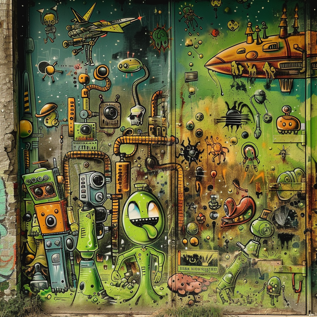 Graffiti of Space Robots and Alien Green Slime