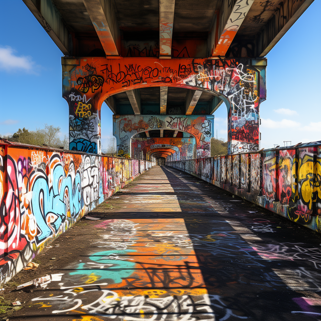 Colorful graffiti on bridge viaduct