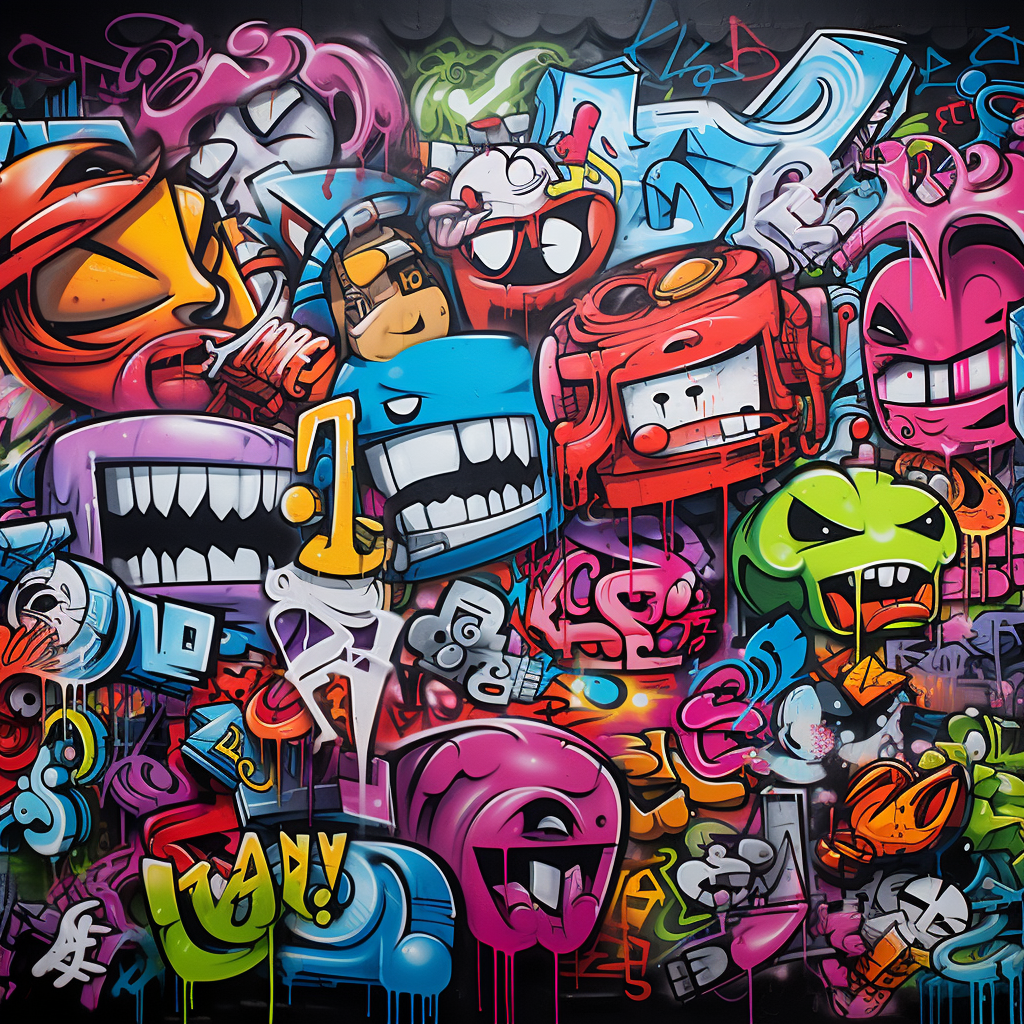 Vibrant urban graffiti wall mural