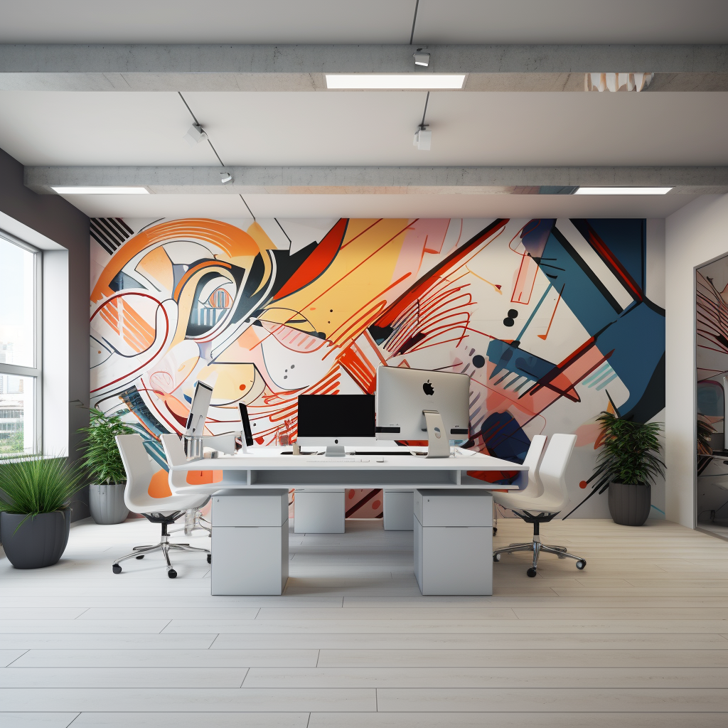 Unique graffiti art in office setting