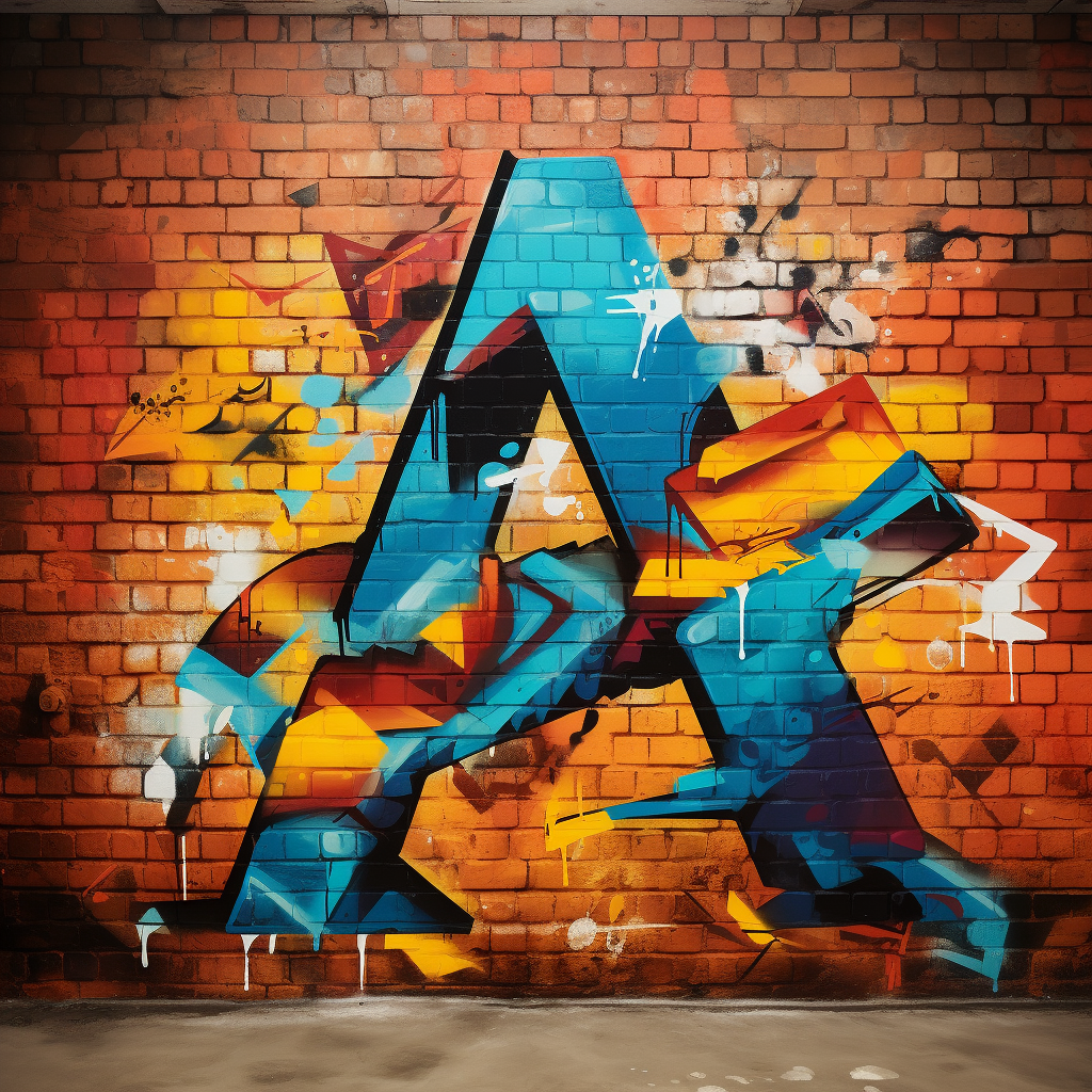 Vibrant graffiti art with abstract shapes and letter A