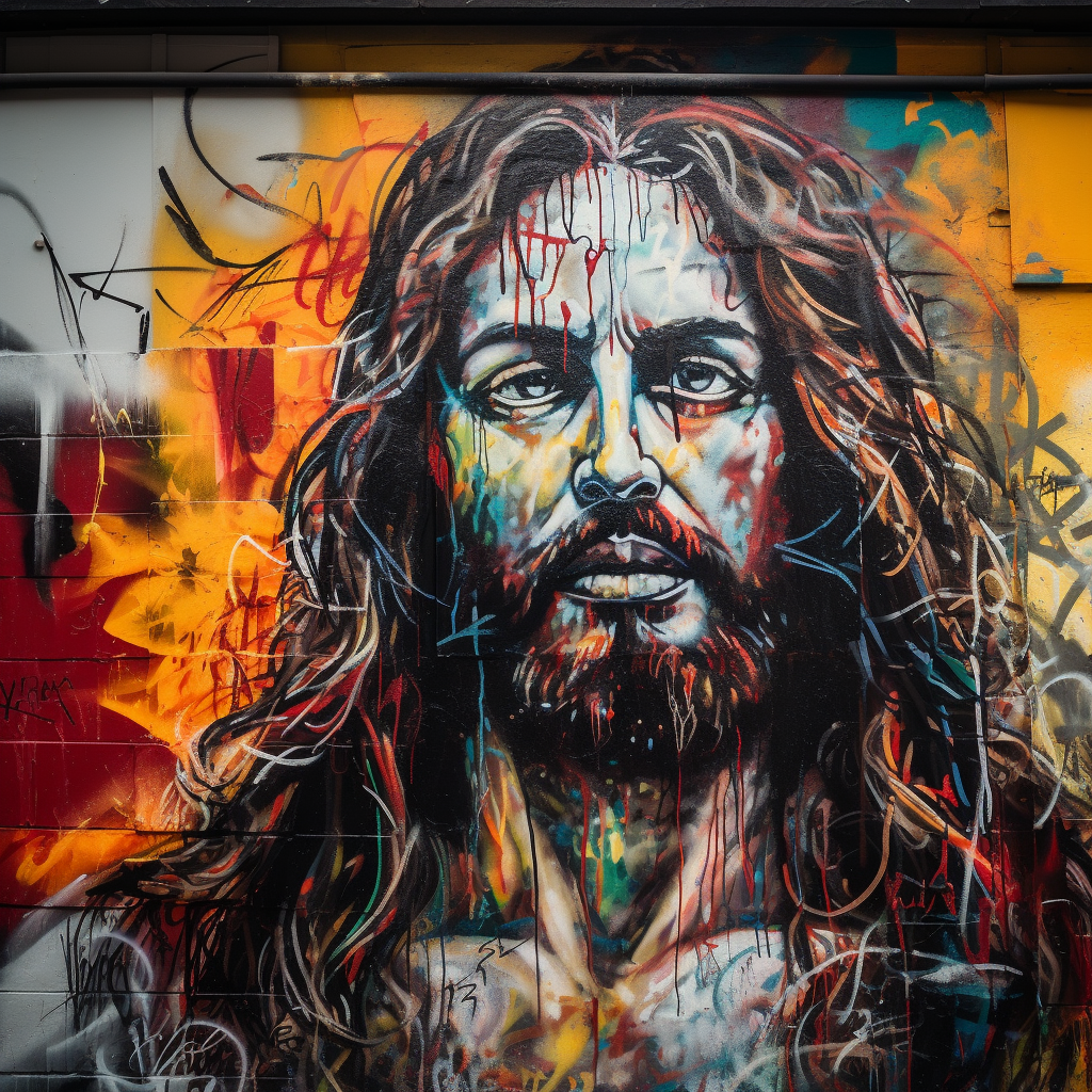 Detailed graffiti art portrayal of Jesus