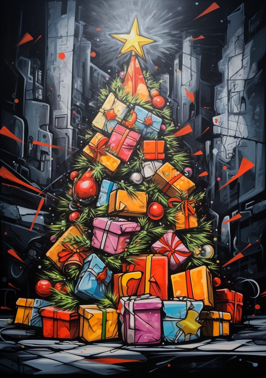 Colorful Christmas presents on graffiti street art