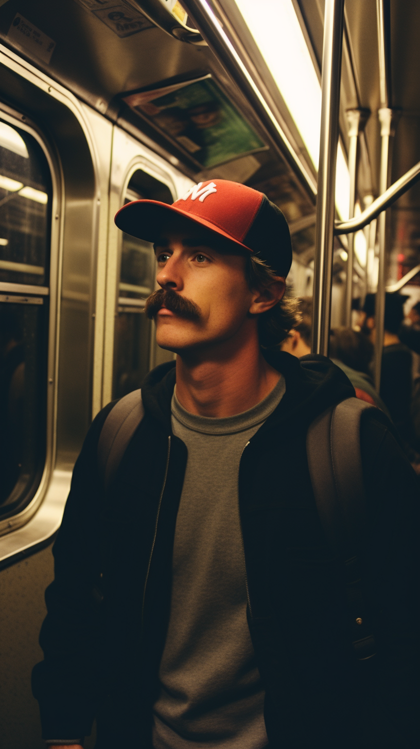 Guy with Mustache on Subway in New York