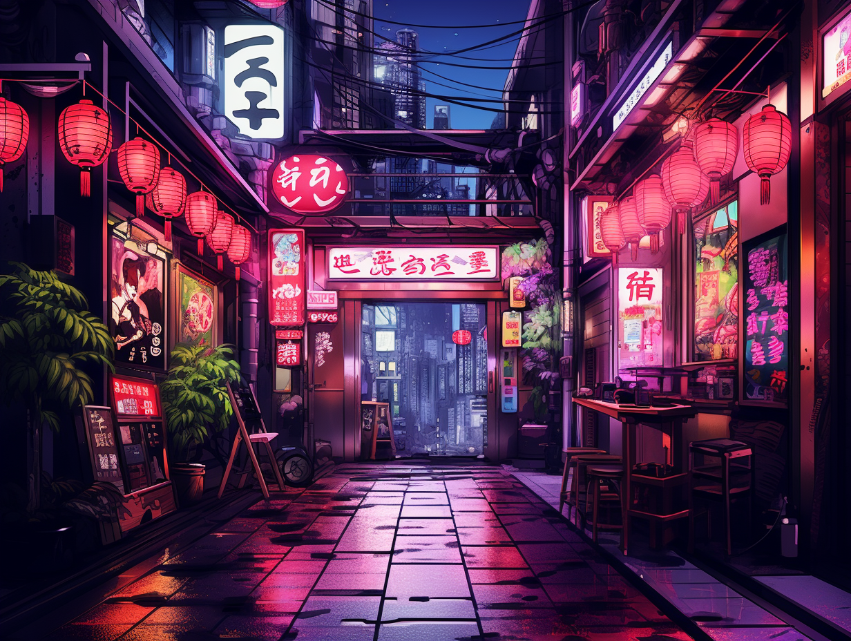 Grainy 60s Japanese City Night Illustration