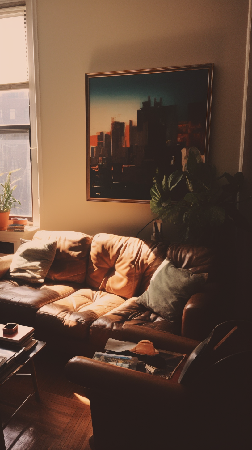 Vintage NYC apartment living room interior