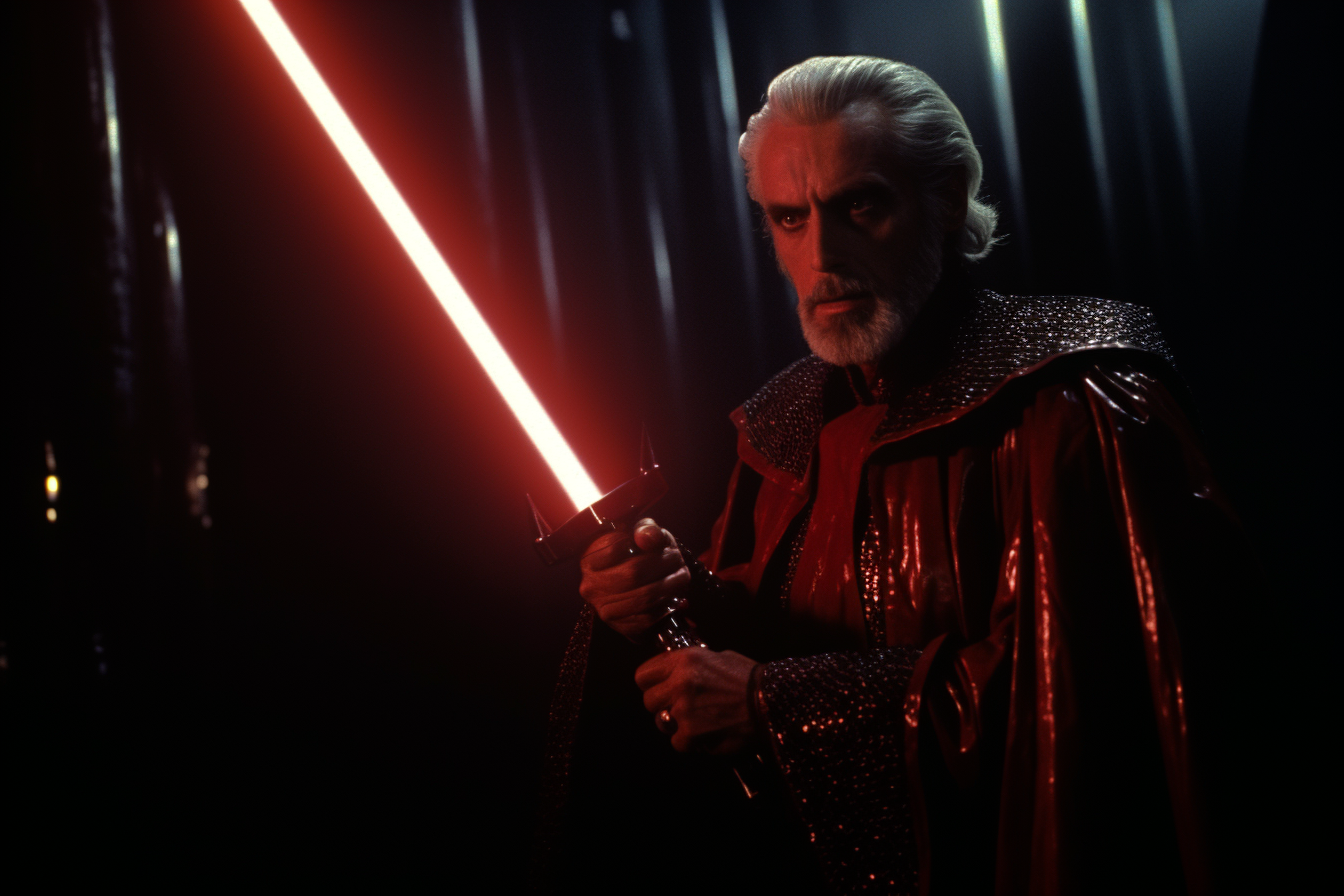 Count Dooku with ignited red lightsaber