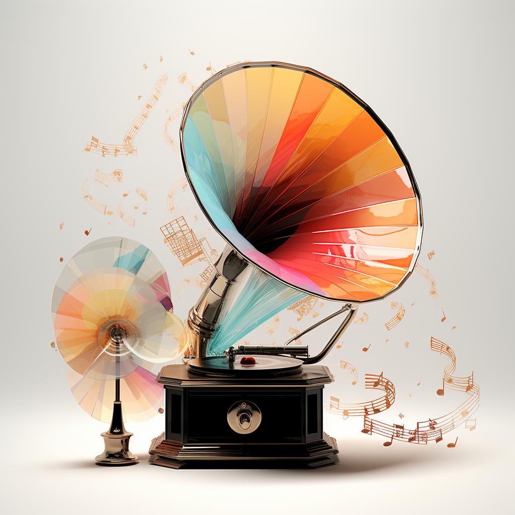 Vibrant gramophone player mixed media art