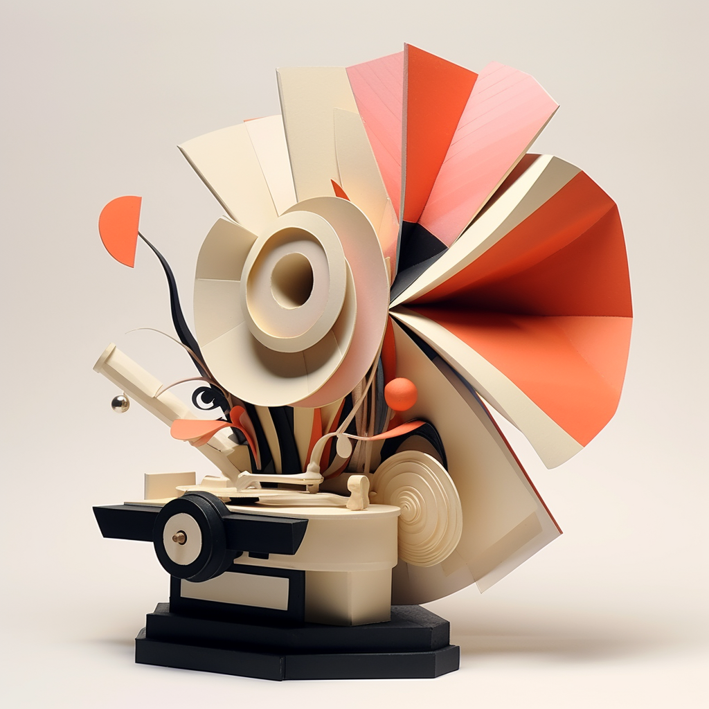 Vibrant gramophone made with paper and collage