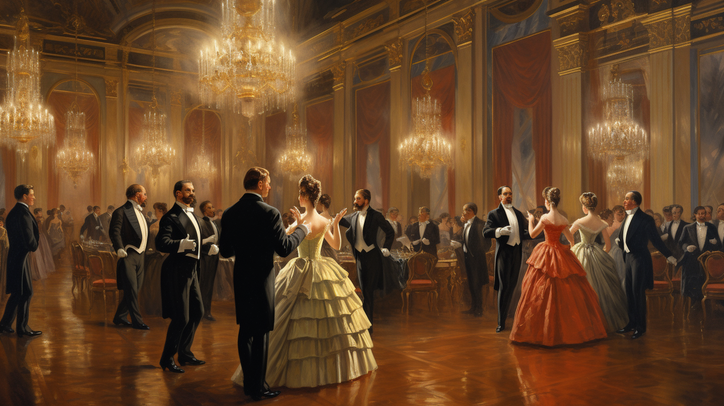 Opulent Viennese ballroom with quartet serenading