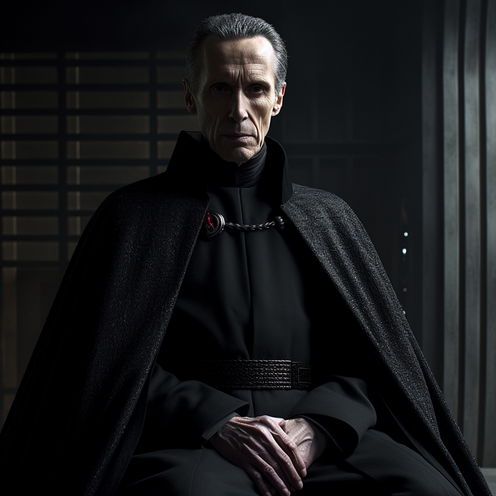 Grand Moff Tarkin in dark robes