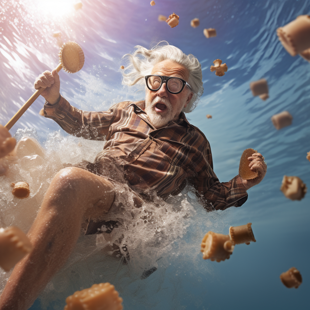 Elderly Man Enjoying Toffee Swim