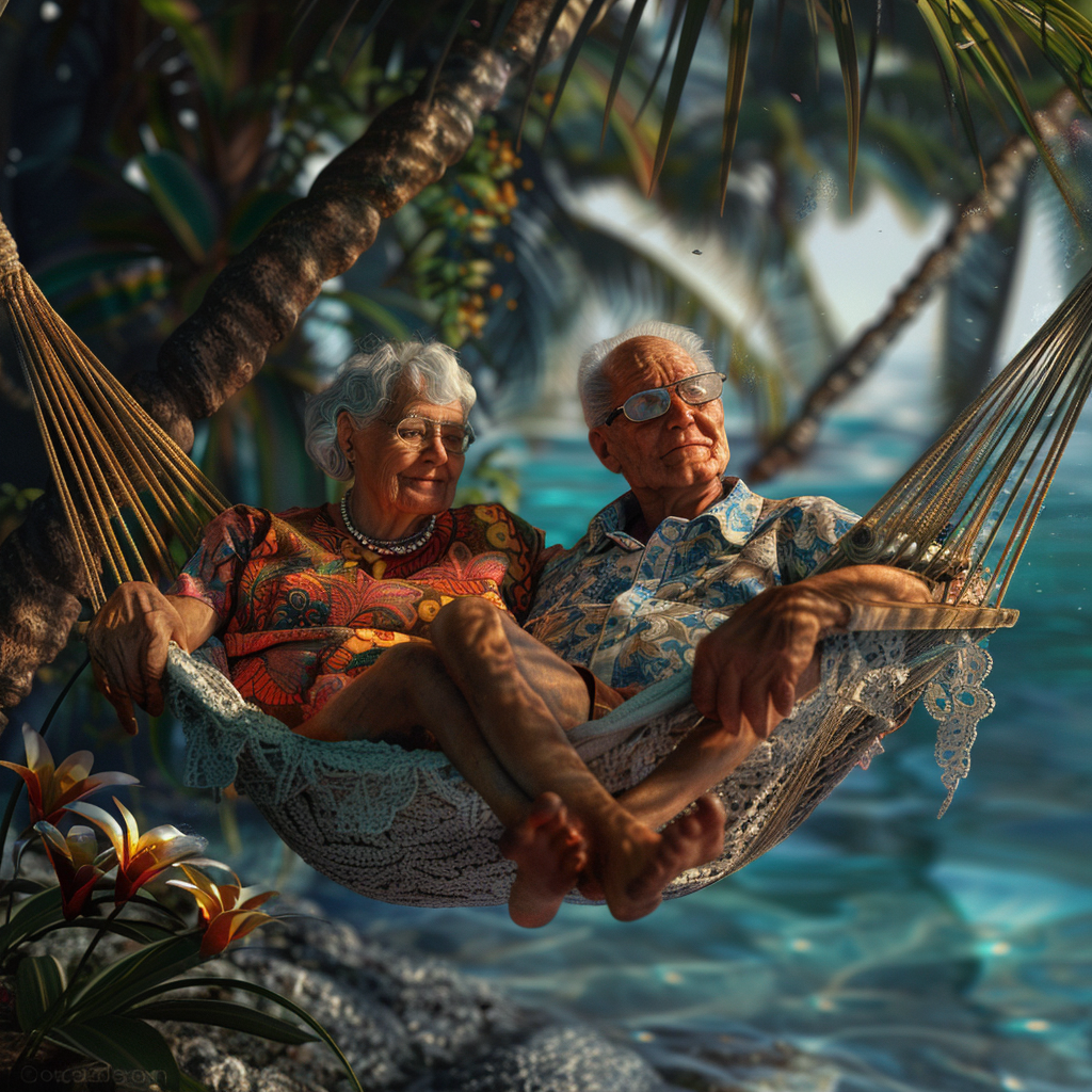 Elderly couple in hammock