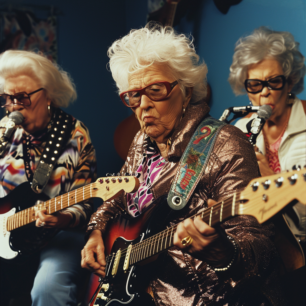 Grandma rock band performing live