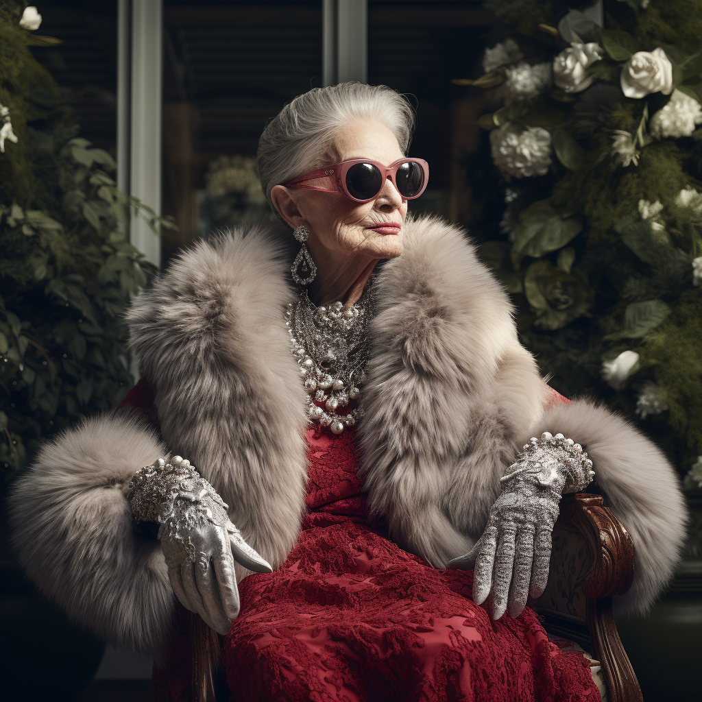 Grandma in Balenciaga faux fur dress