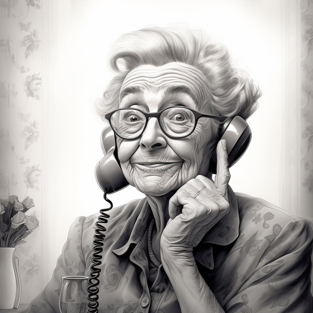 Cartoon-style grandmother on phone