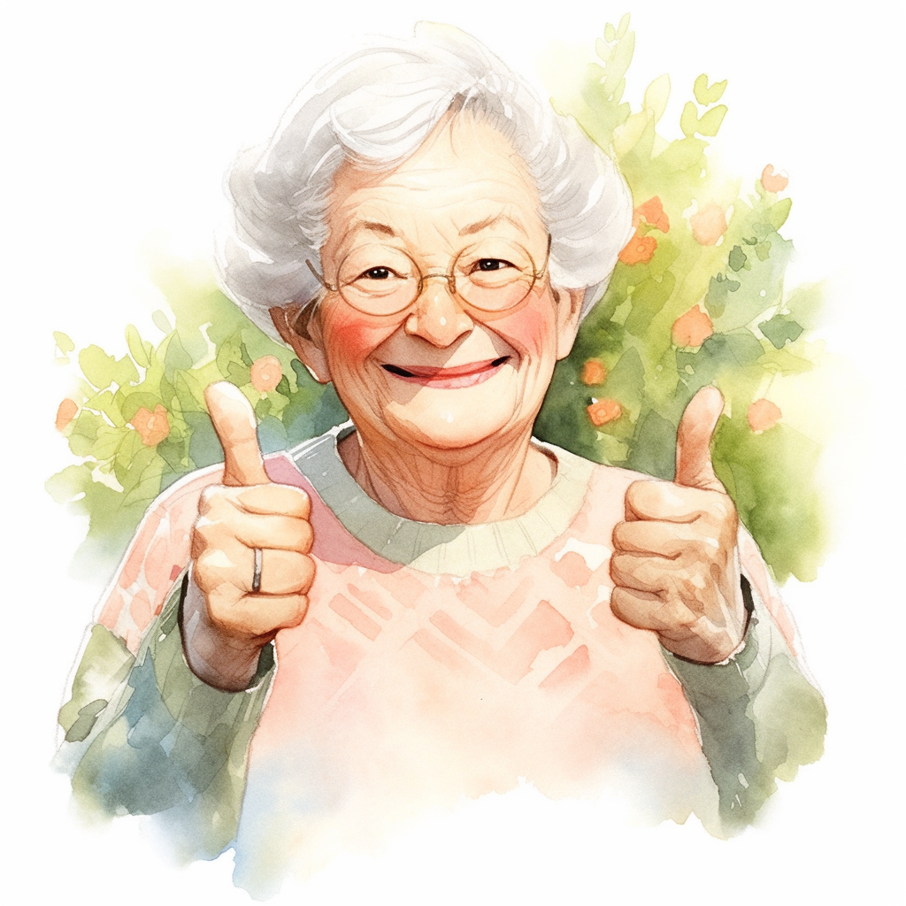 Smiling grandmother giving thumbs up