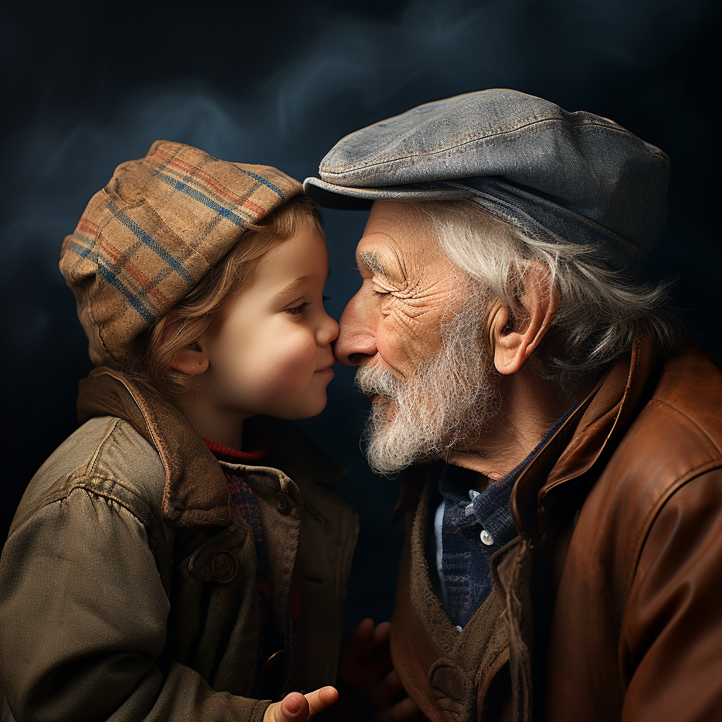 Grandpa and little boy kissing