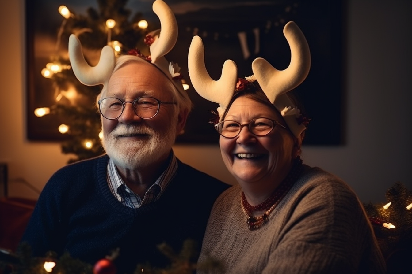 Smiling grandparents with Christmas gifts