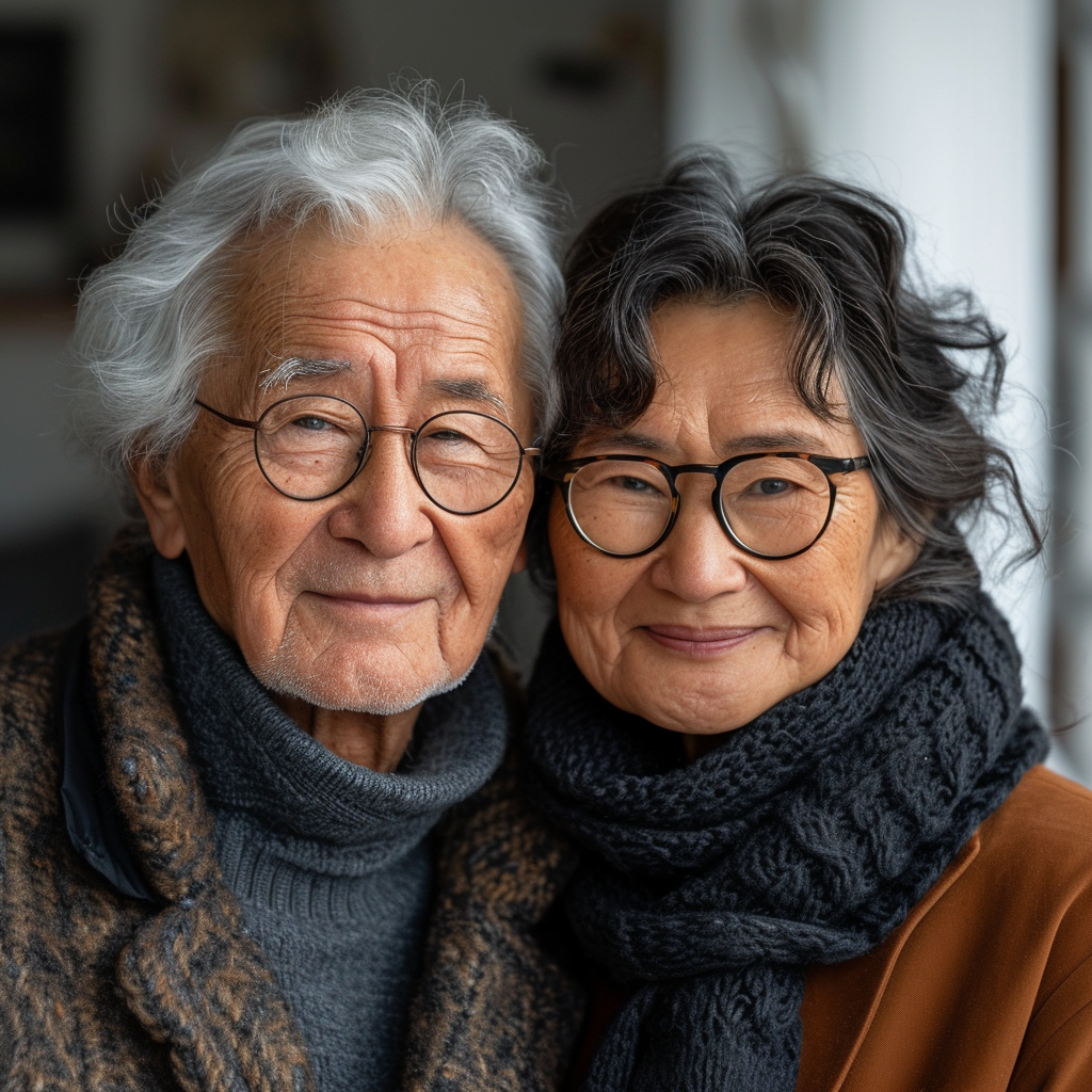 Smiling grandparents on plain white background