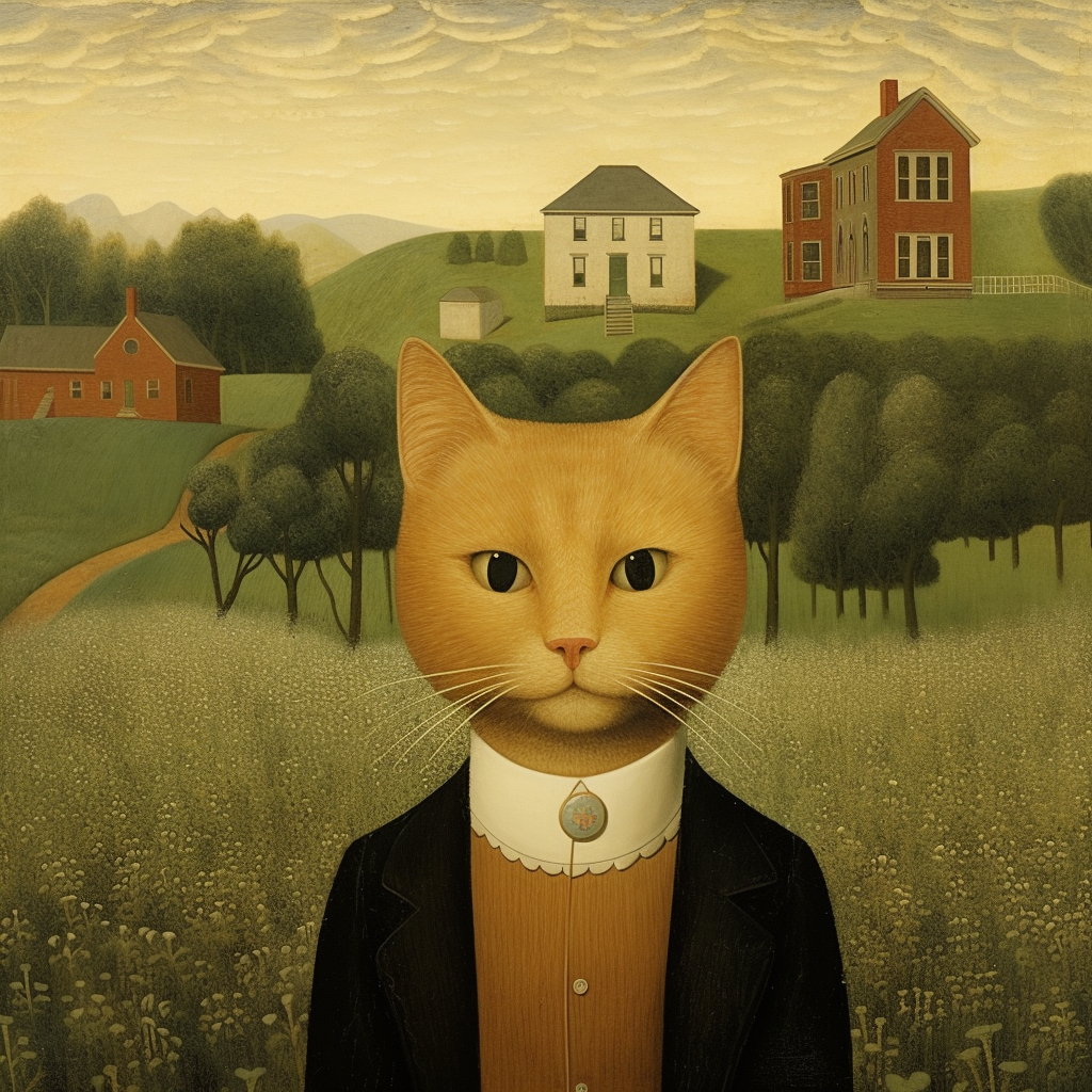 Grant Wood cat painting