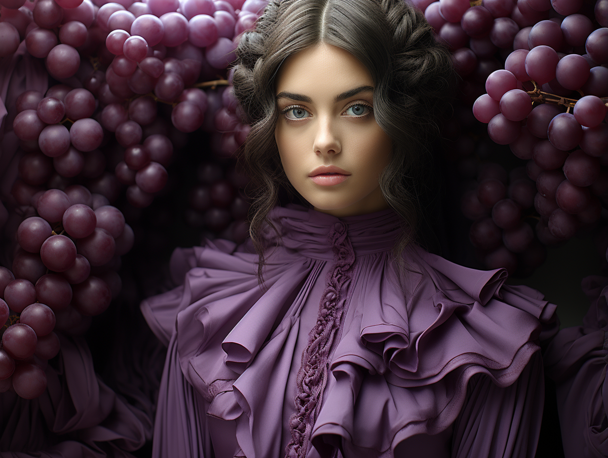 Fashionable girl made of grapes