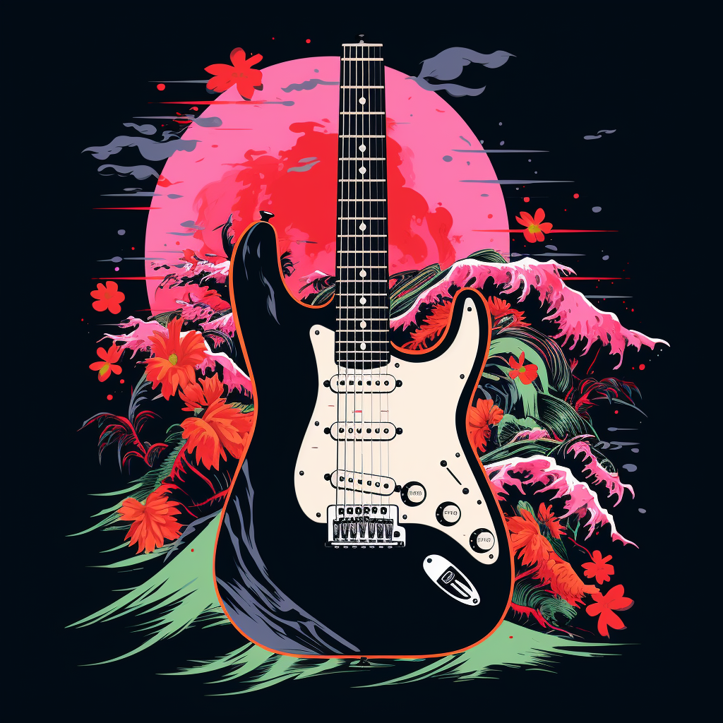 Unique Japanese Guitar Graphic T-Shirt Design