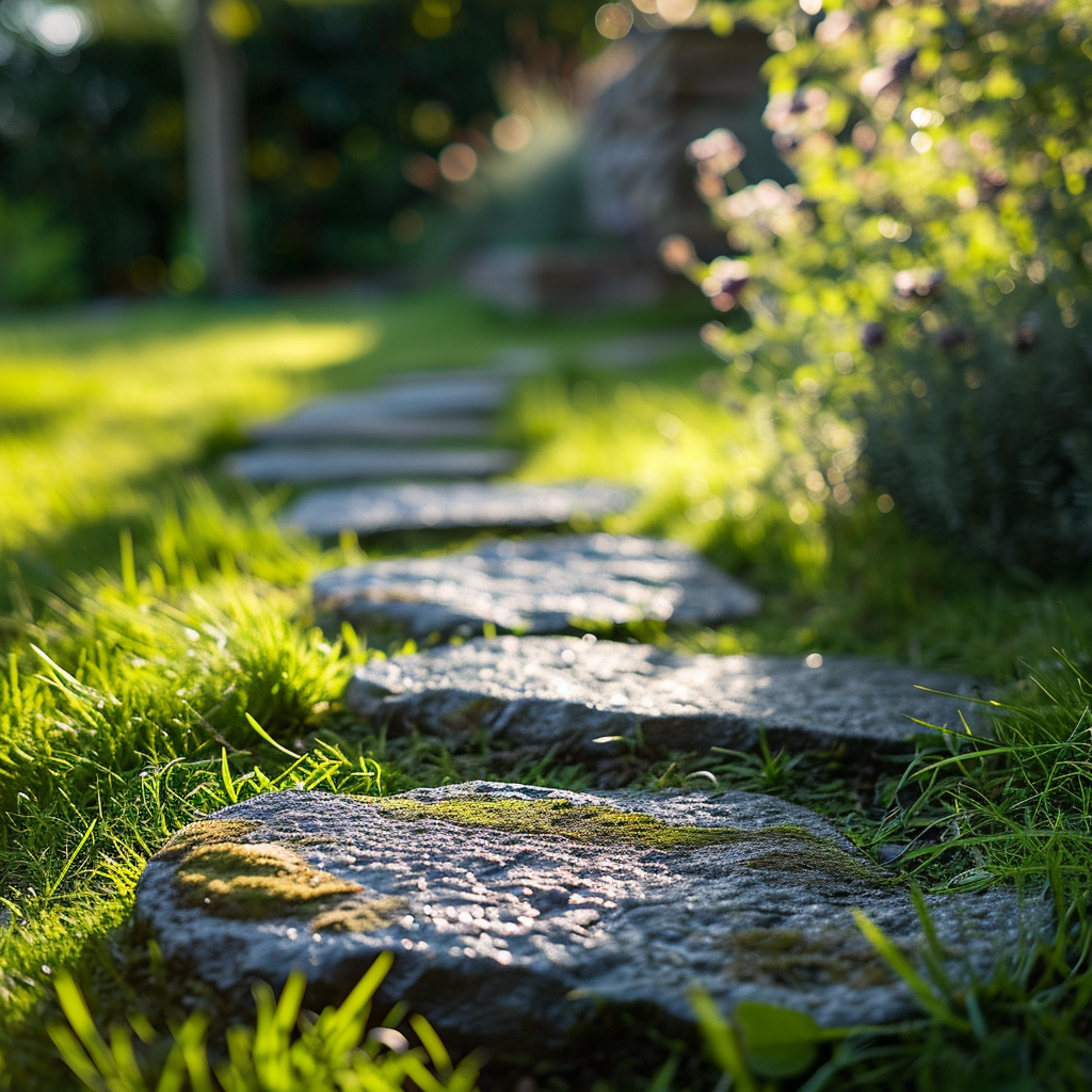 Stylish stepping stones in a modern UK garden