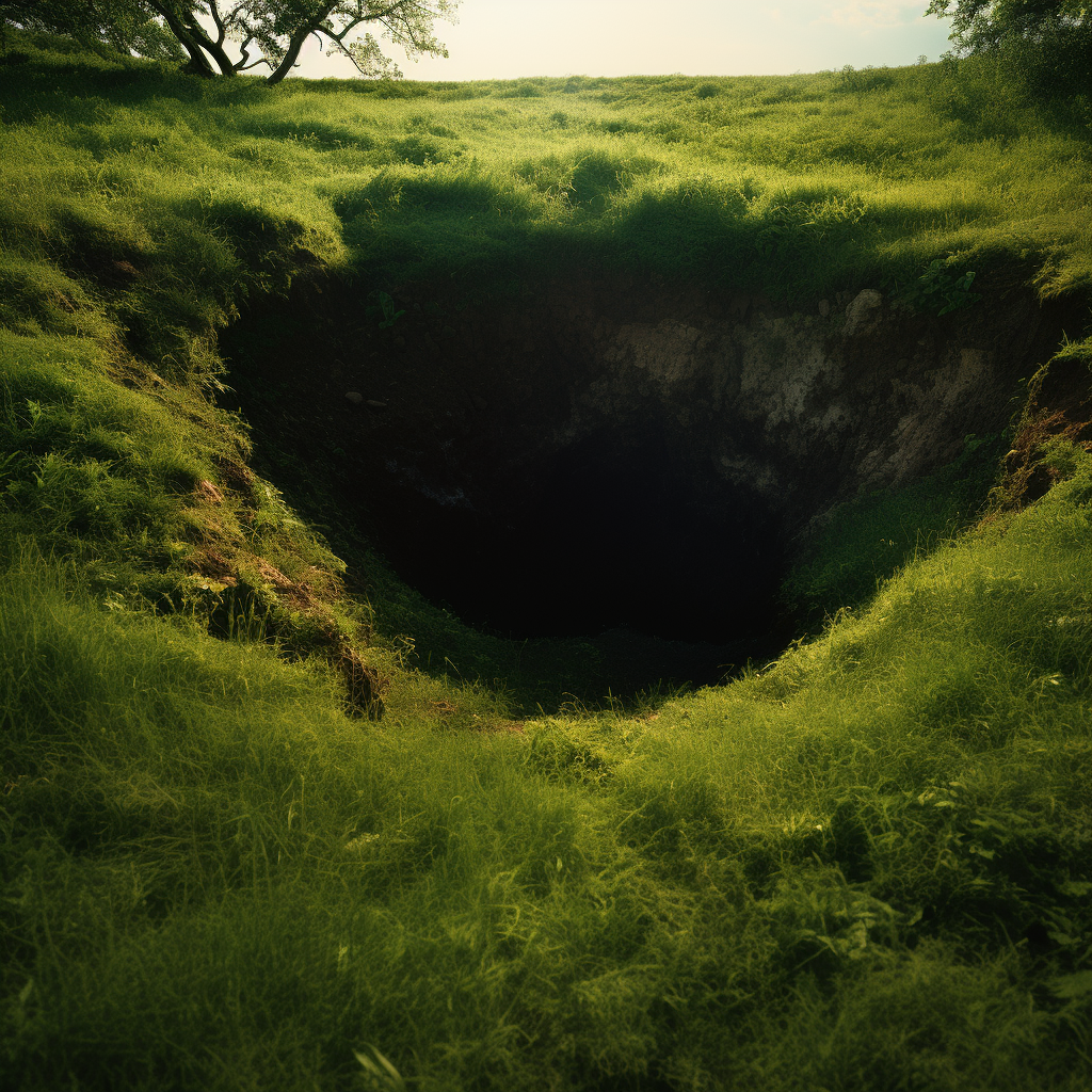 Deep hole in the grass