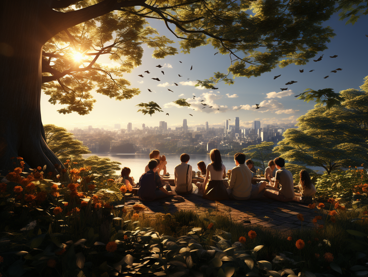 People enjoying a picnic in a grassy field