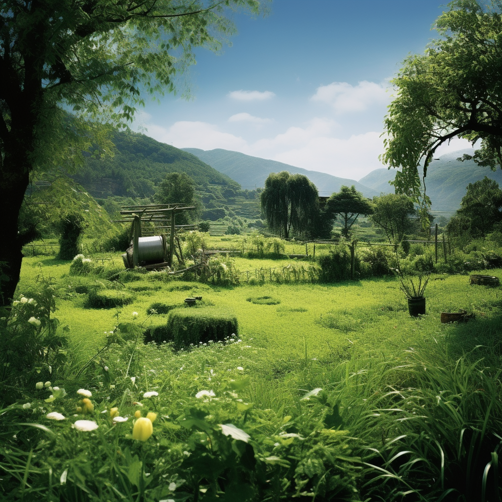 Scenic grassy garden with countryside view