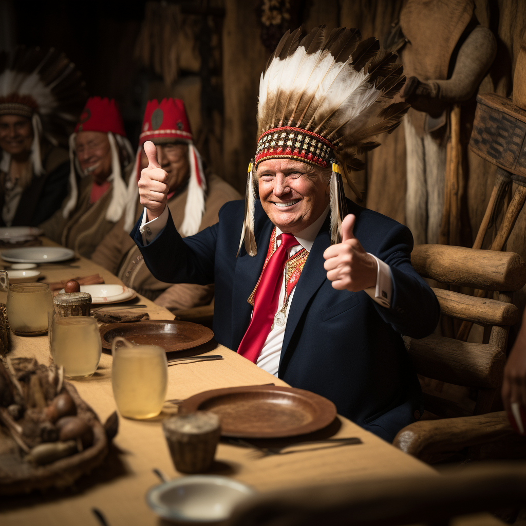 Donald Trump giving thumbs-up at Thanksgiving feast