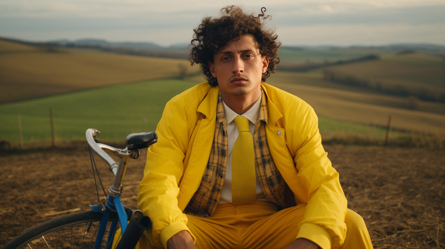 Gravel cyclist in yellow clothes, Tuscany