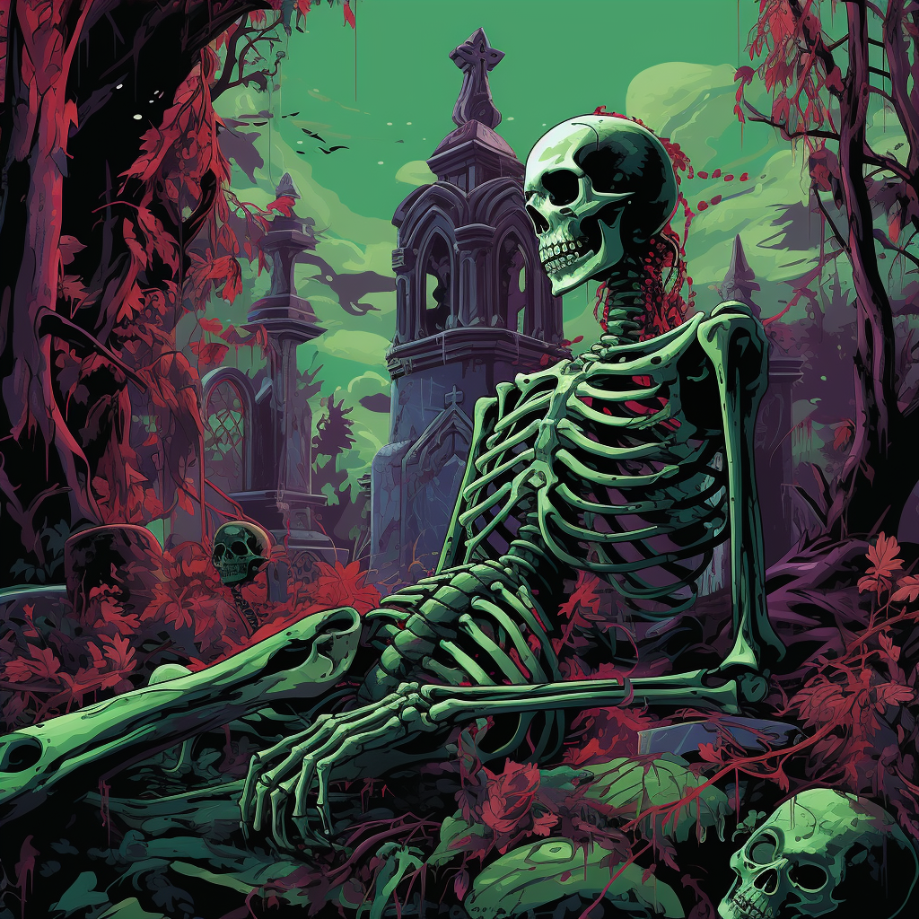 Eerie graveyard skeleton in fantasy horror art