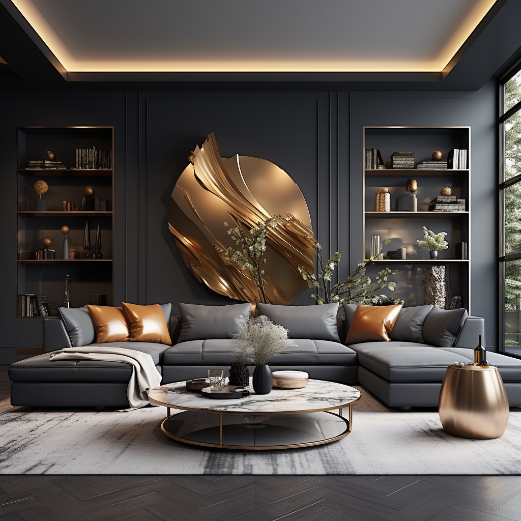 Elegant gray and gold living room decorations