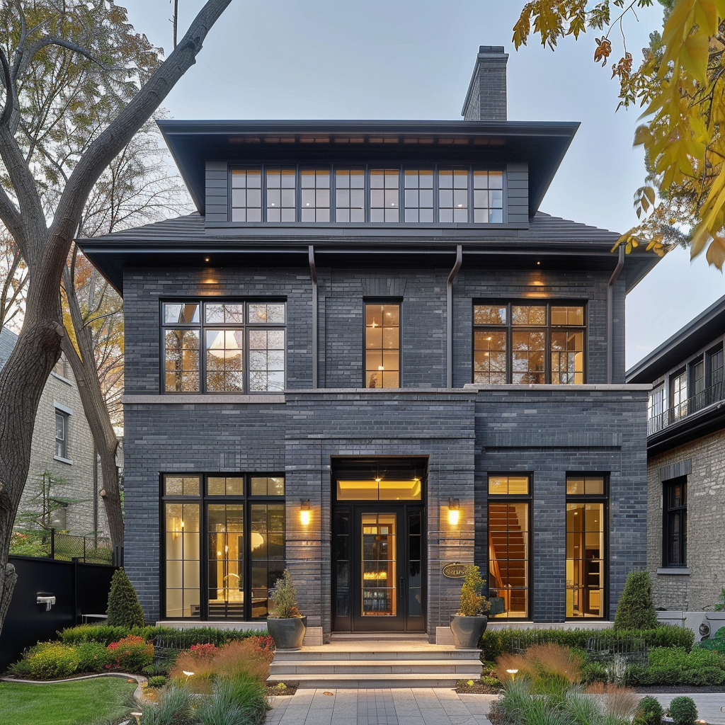 Gray brick walls classic house