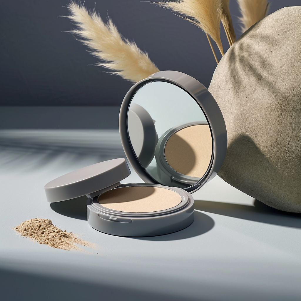 Gray Case Loose Powder with Mirror and Puff