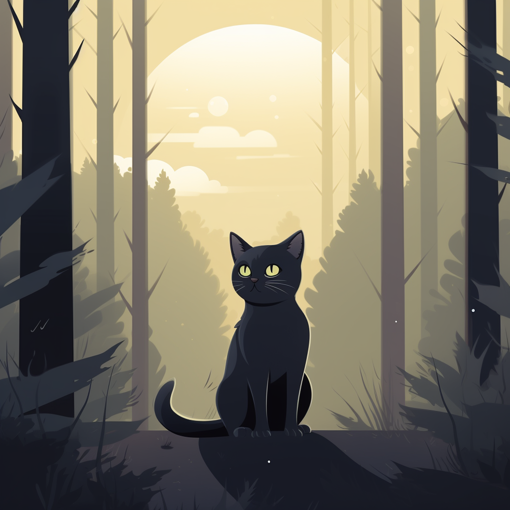 Digital illustration of gray cat in forest