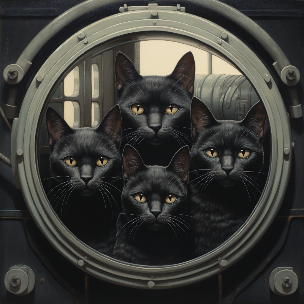 Gray Cats Looking Through Porthole