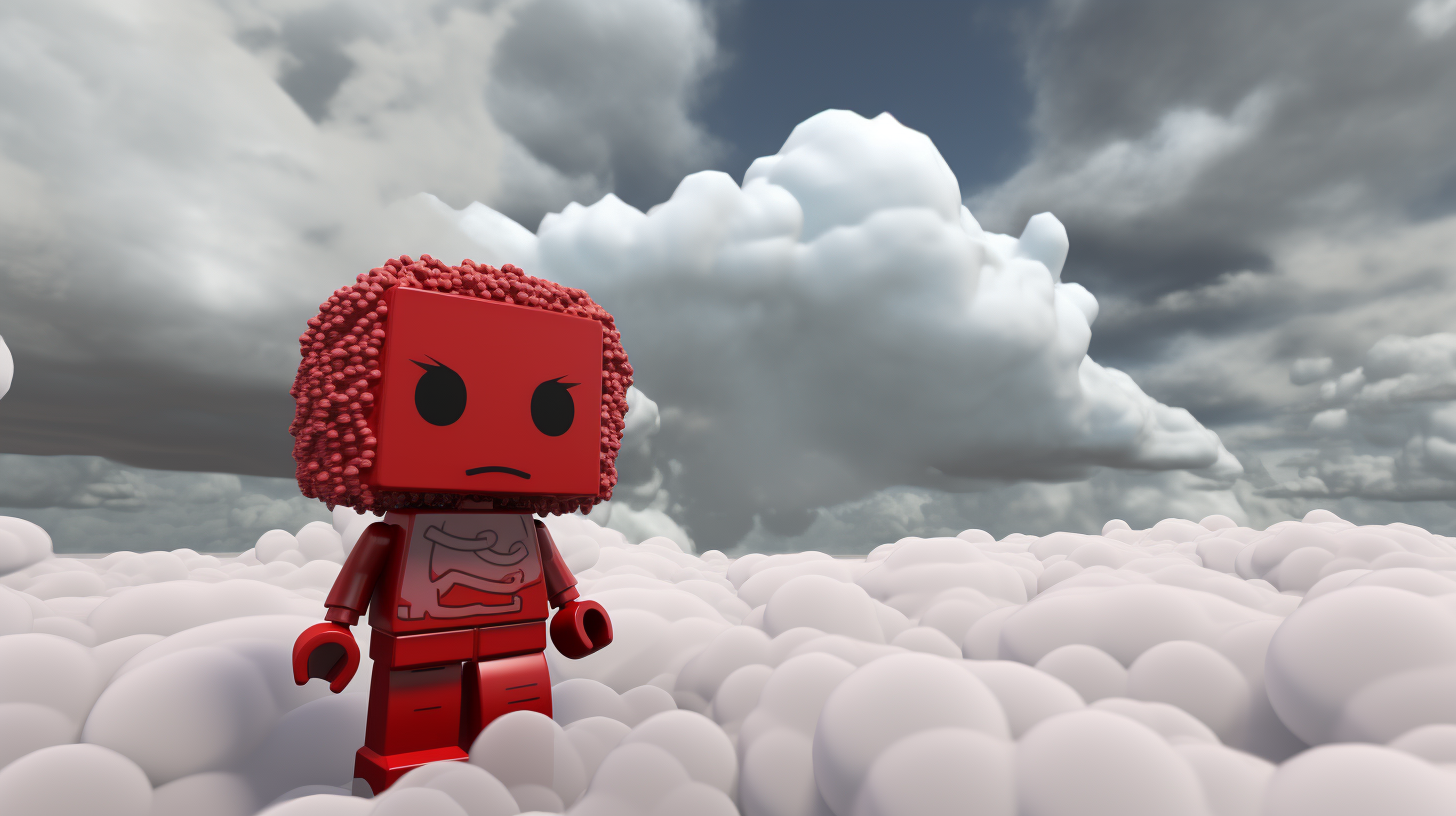 Gray clouds in front of red Roblox character