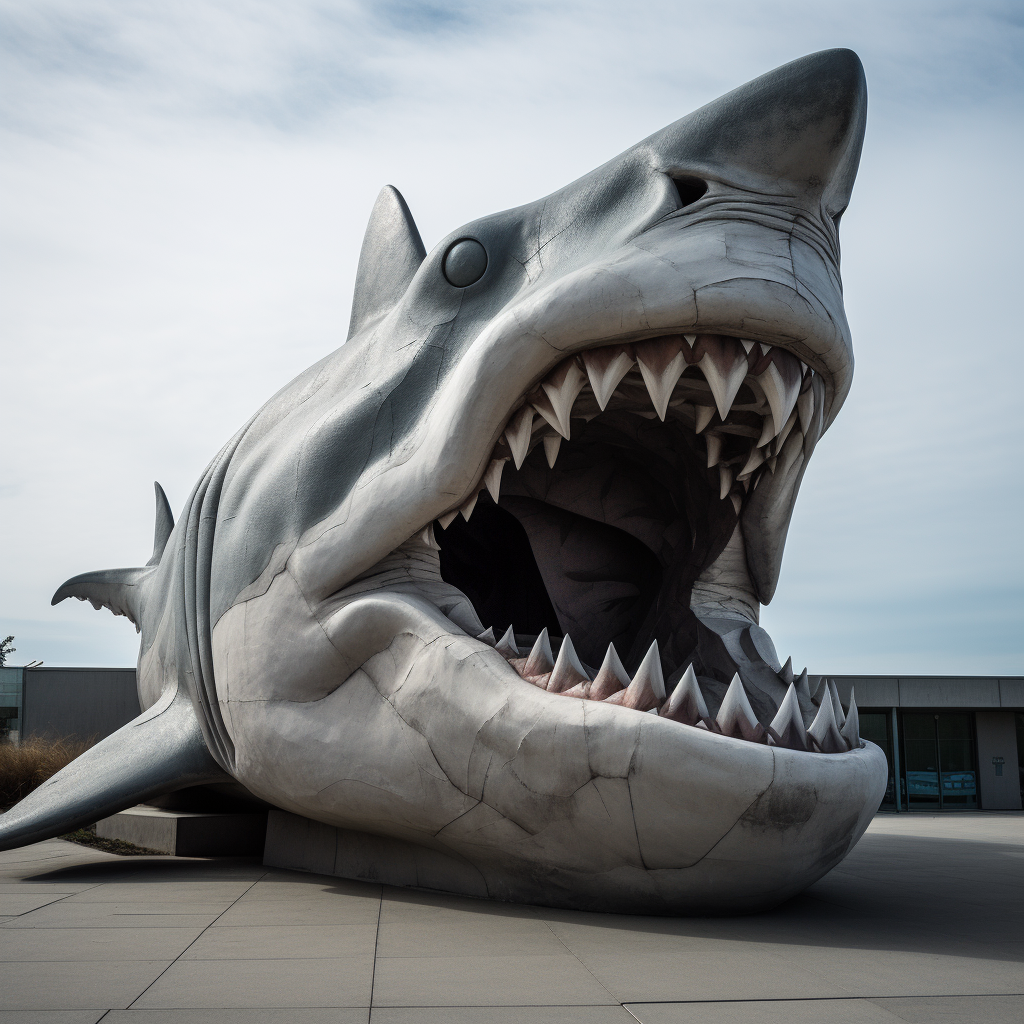 Megalodon Statue in Gray Concrete