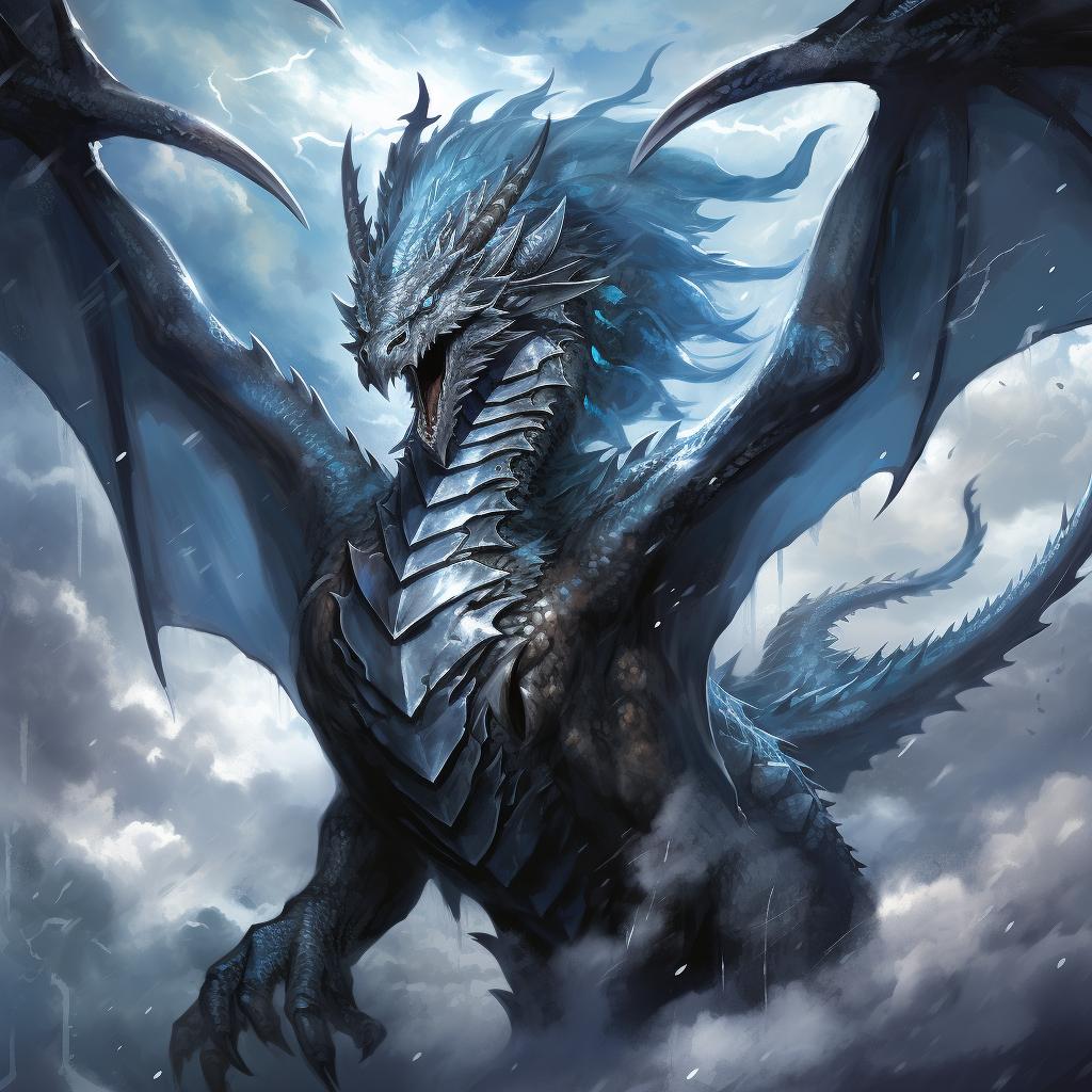 Majestic gray lightning dragon with sparkling blue lights