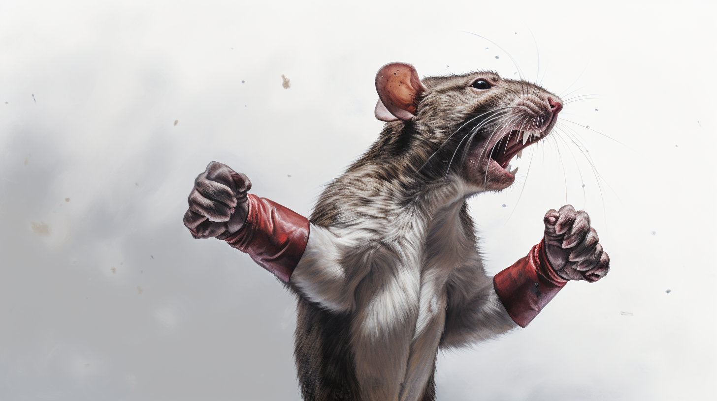 Cheering rat boxer in side profile position