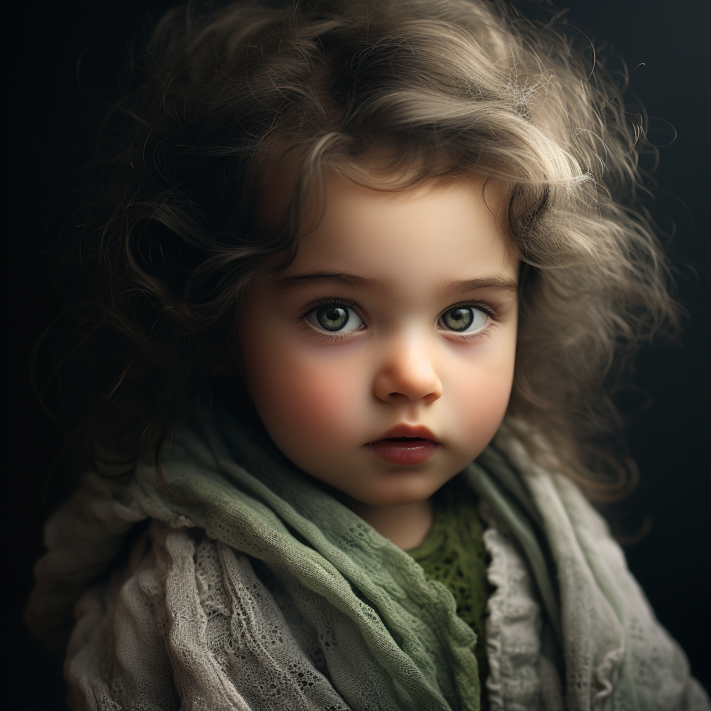 Cute baby with gray skin and mesmerizing green eyes