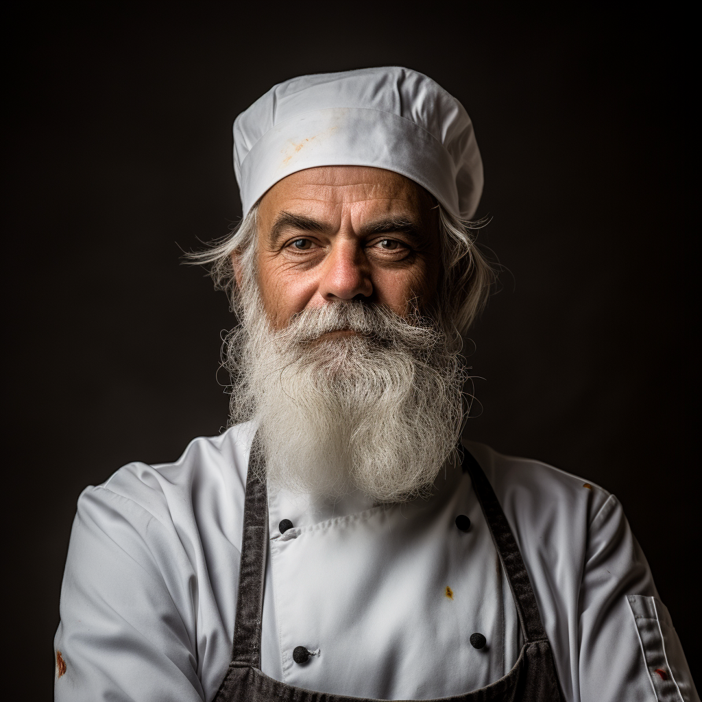 Smiling Gray-Bearded Chef Preparing a Meal