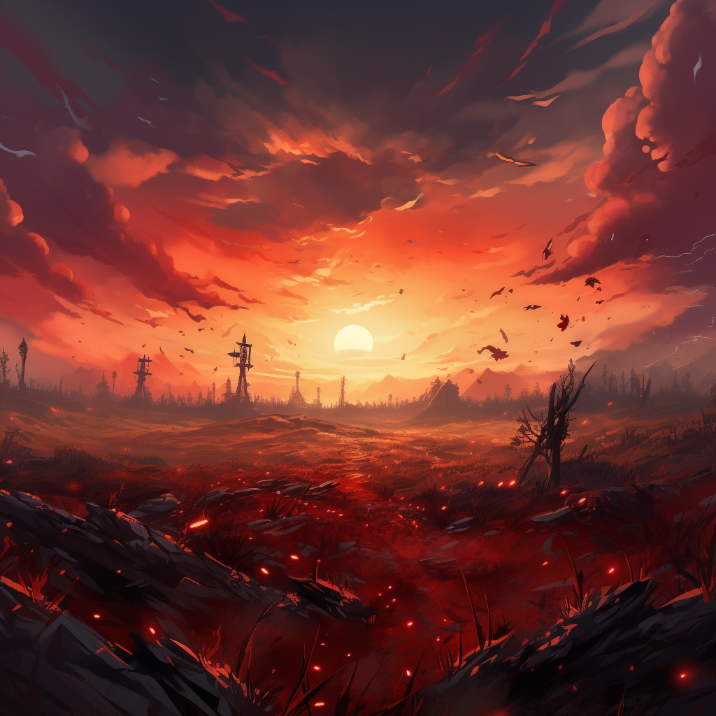 Stunning Red Sky Battlefield Artwork