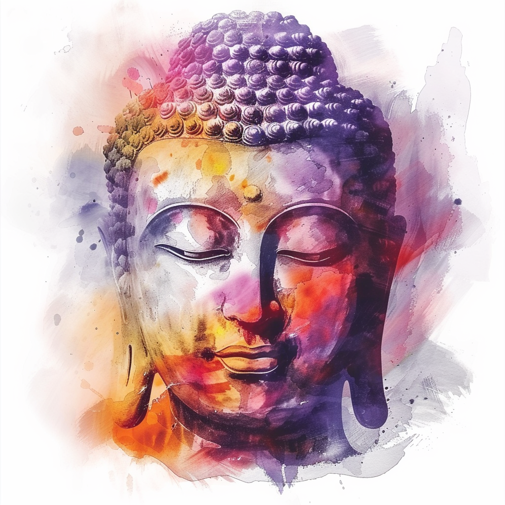 Watercolor Great Buddha White Background