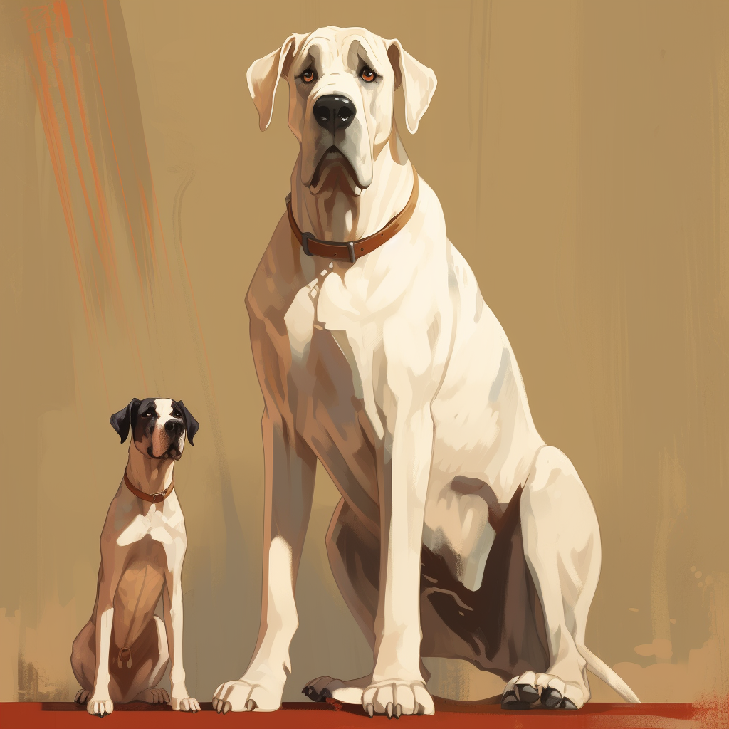 Two playful dogs, one Great Dane and one Boxer, in Studio Ghibli style