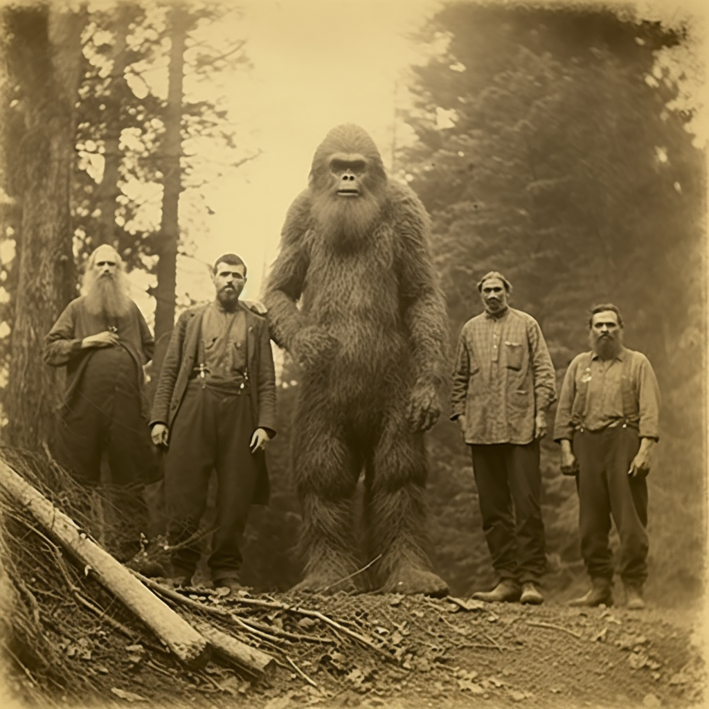 Vintage photo of the great Sasquatch hunt